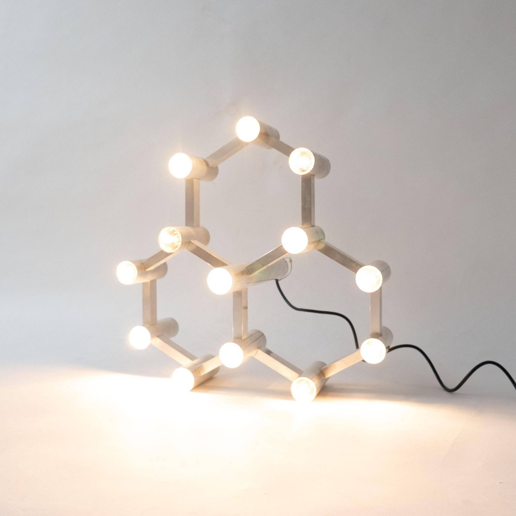 Vintage Space Age Geometric Chandelier by Gaetano Sciolari, 13 Lights, Aluminium