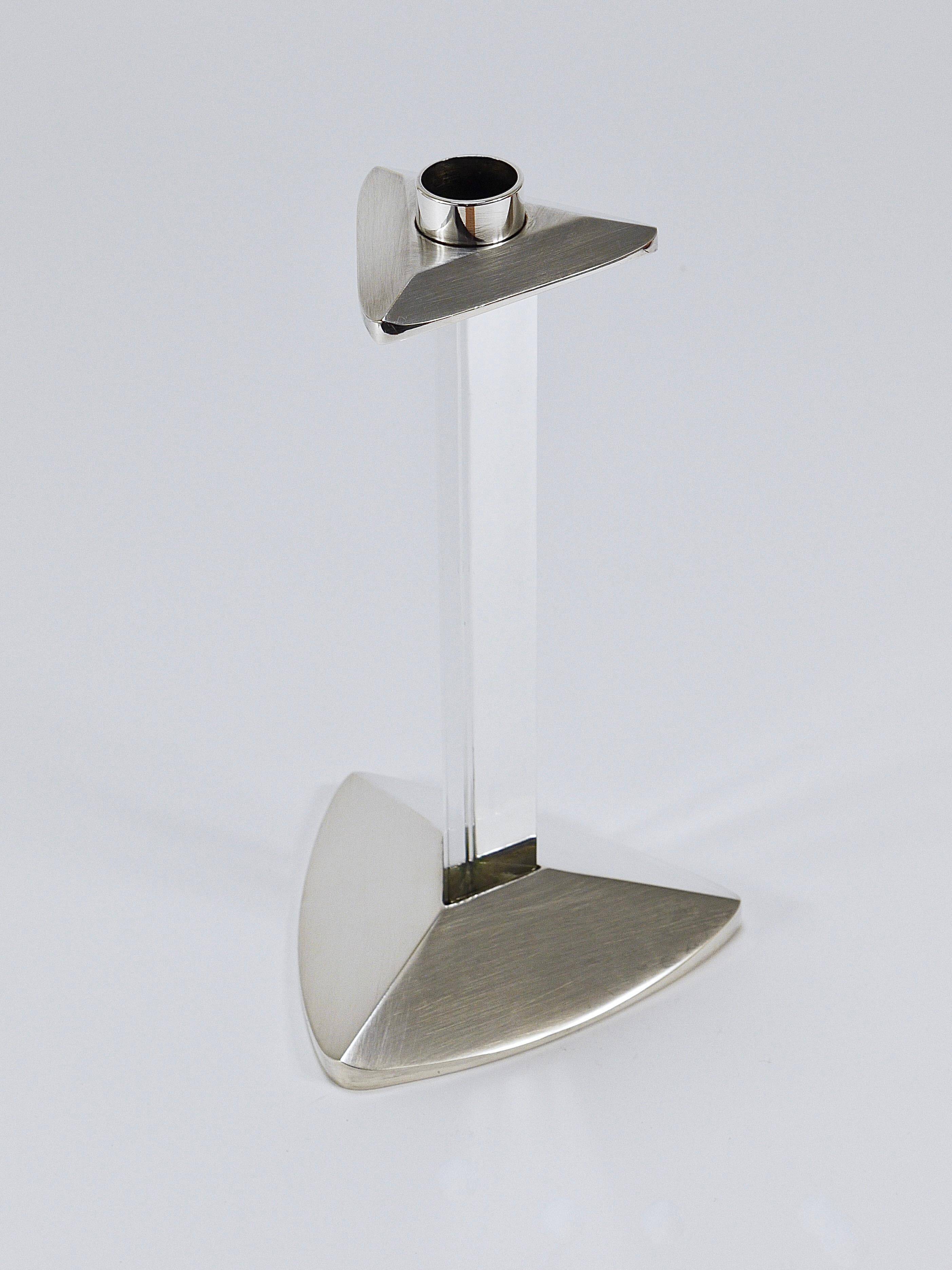 Riedel x Mesa postmodern chandeliers in silver and crystal, Italy, 1980.