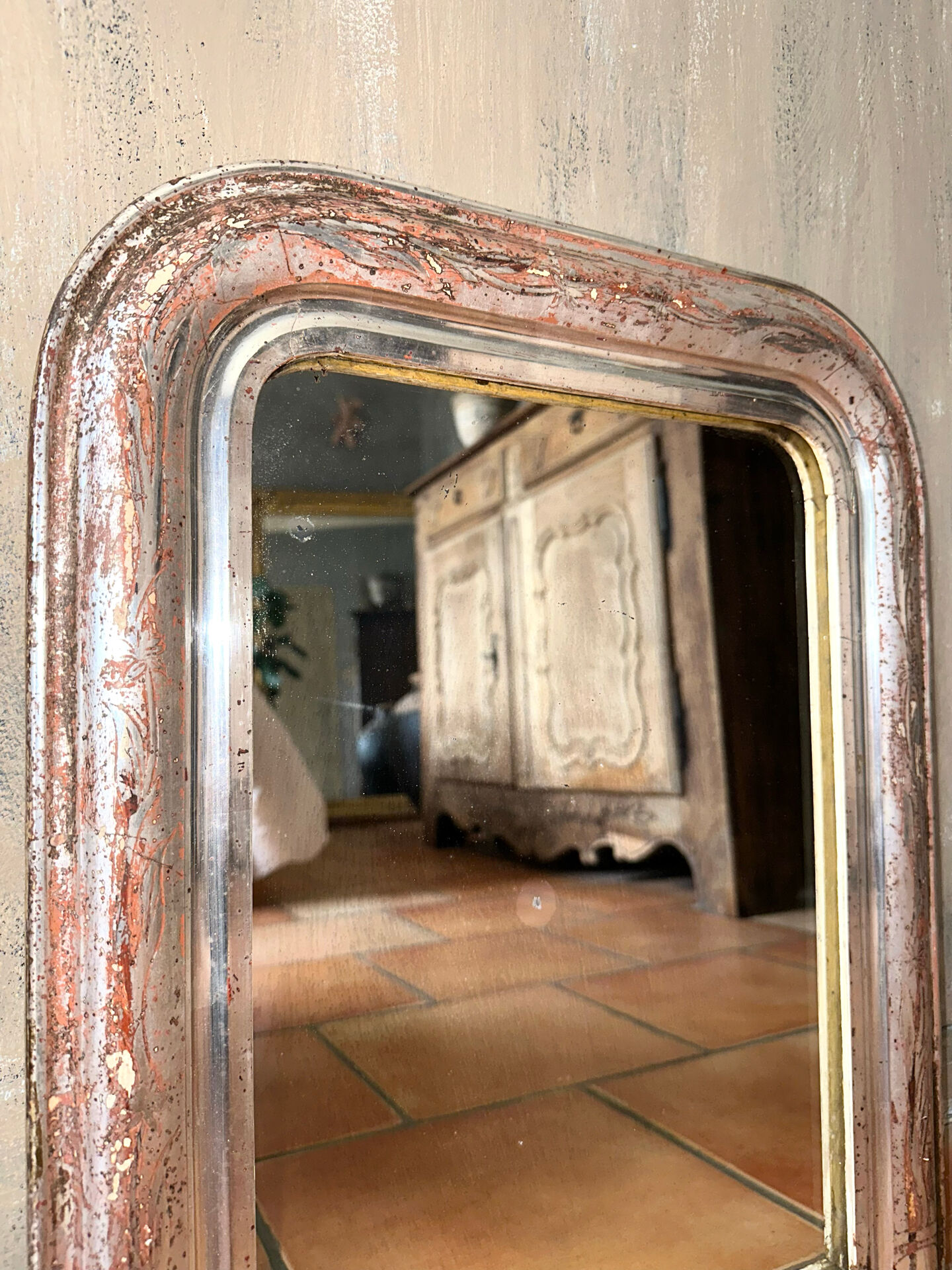 Miroir Louis-Philippe ancien feuille d’argent, XIXème