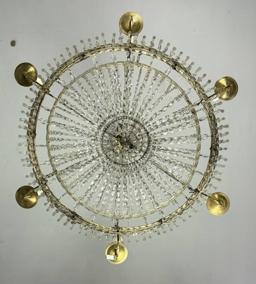 Beaded bag chandelier, six lights, circa 1800