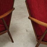 Pair of burgundy boomerang armchairs Antonin Suman Ton Bystrice (Thonet)