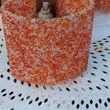70s Scandinavian style chandelier in wood and orange granite resin 3 lights