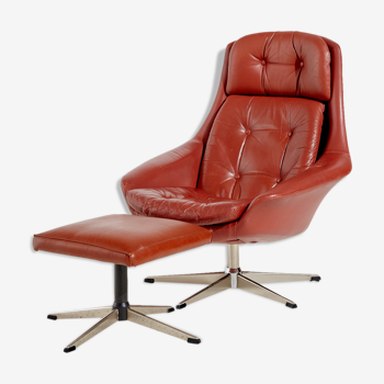 Leather lounge chair with ottoman by Henry Walter Klein for Bramin