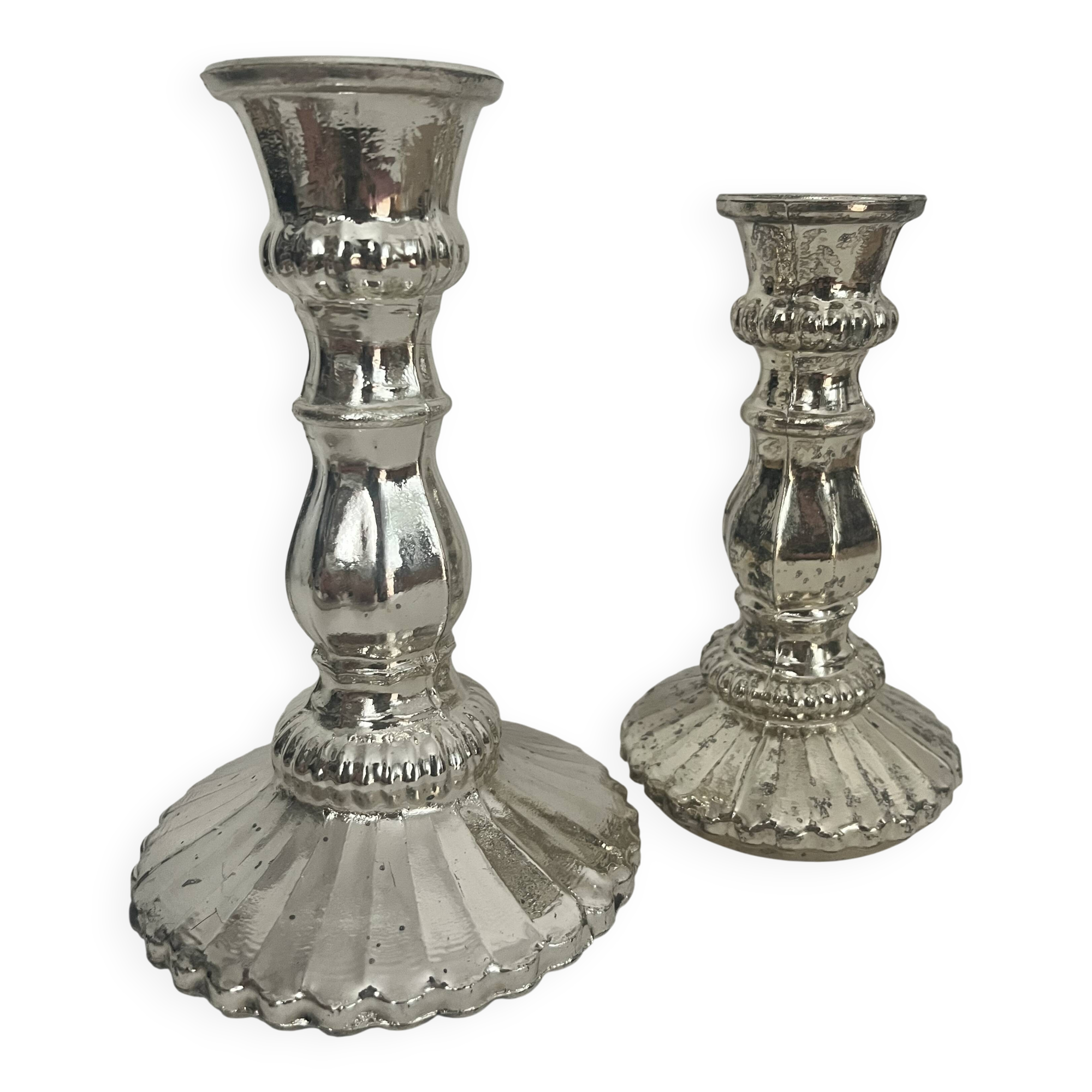 Pair of eglomisé glass candle holders, party decoration