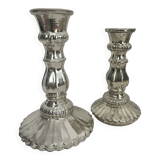 Pair of eglomisé glass candle holders, party decoration
