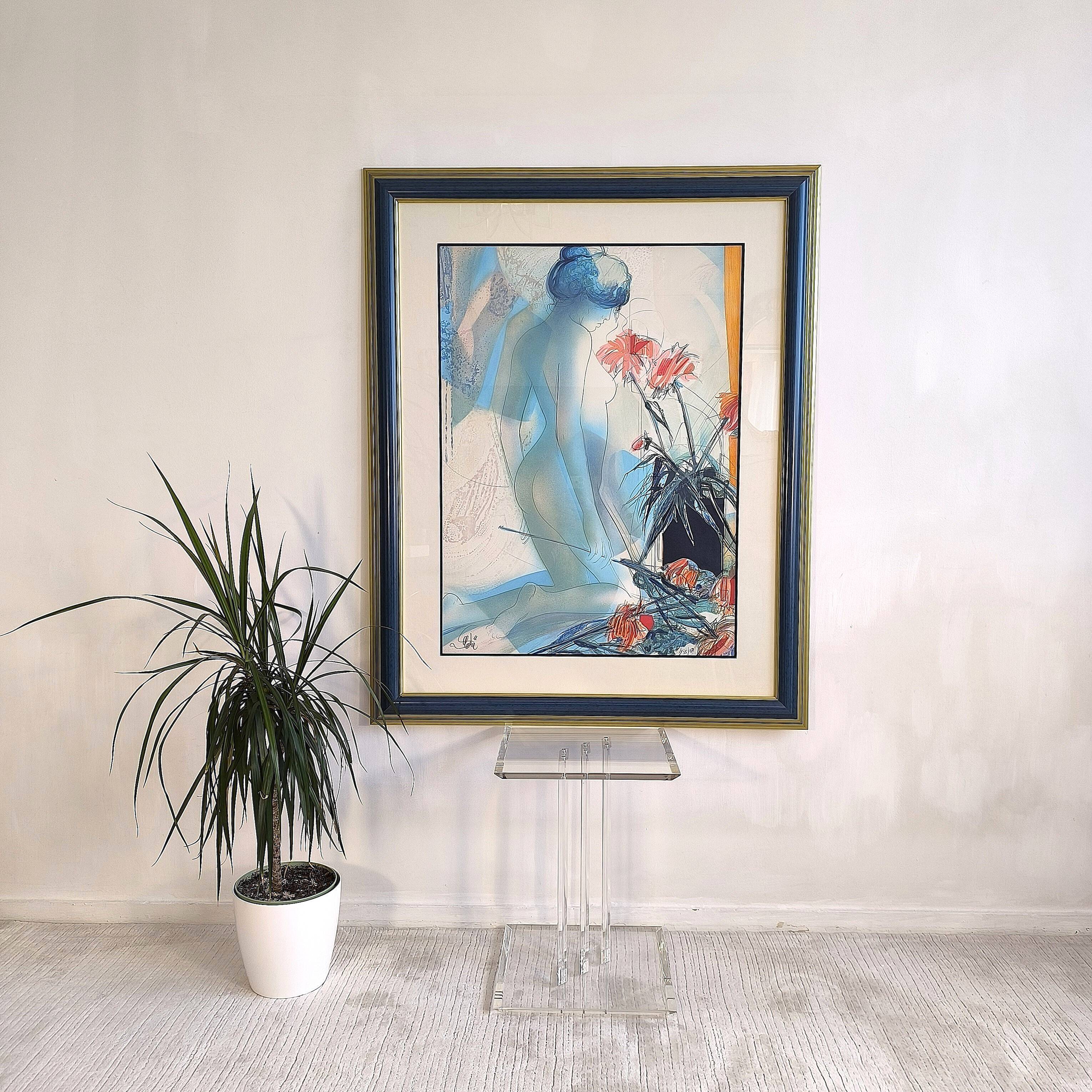 Original signed lithograph ‘’Nude with Dahlias’’ by Jean Baptiste Valadié