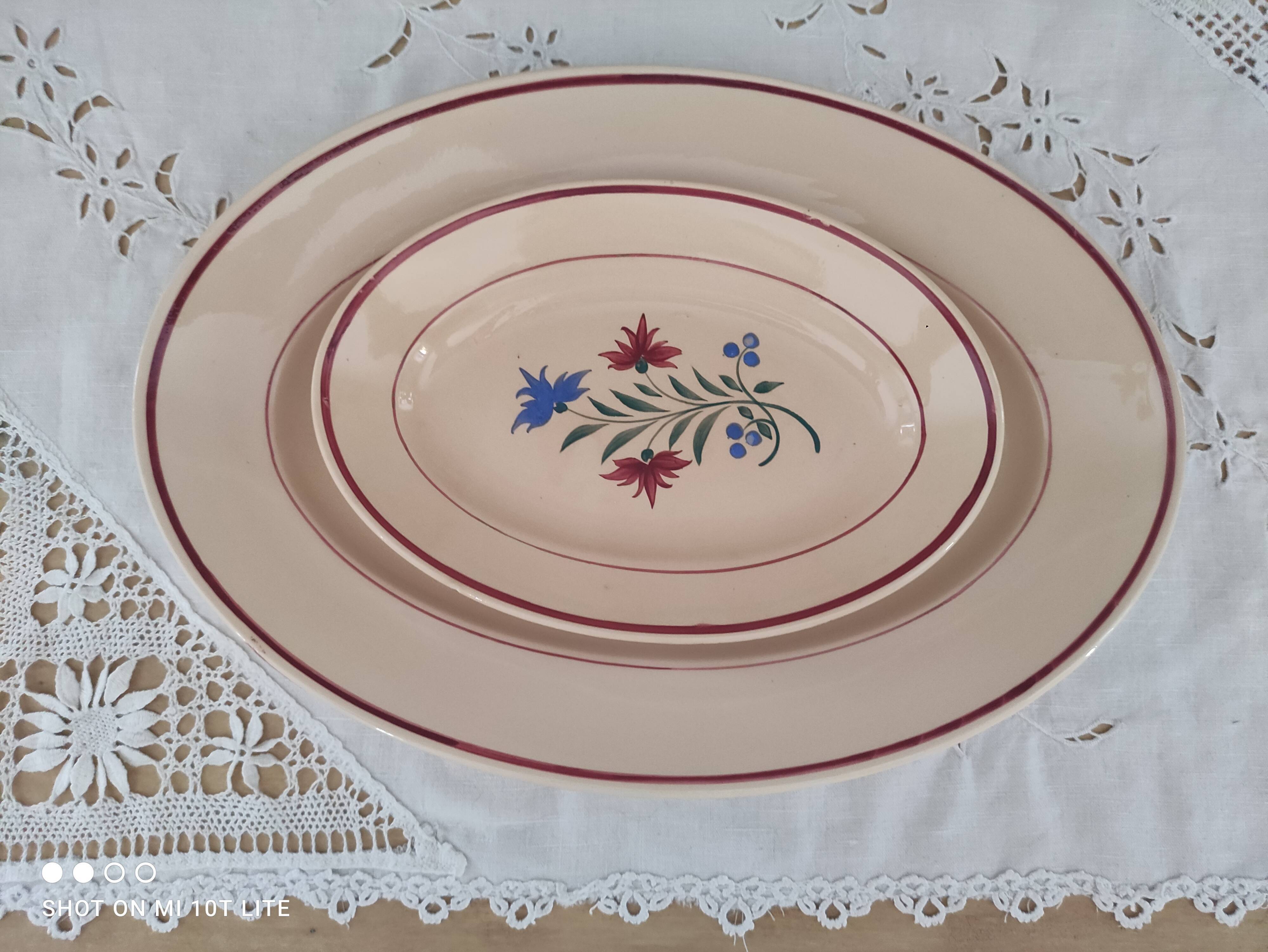 Set of 2 oval dishes trundles 30s earthenware K&G Lunéville model Denise