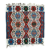 Tapis Kilim turc ancien tissé main – motifs géométriques 98x96 cm