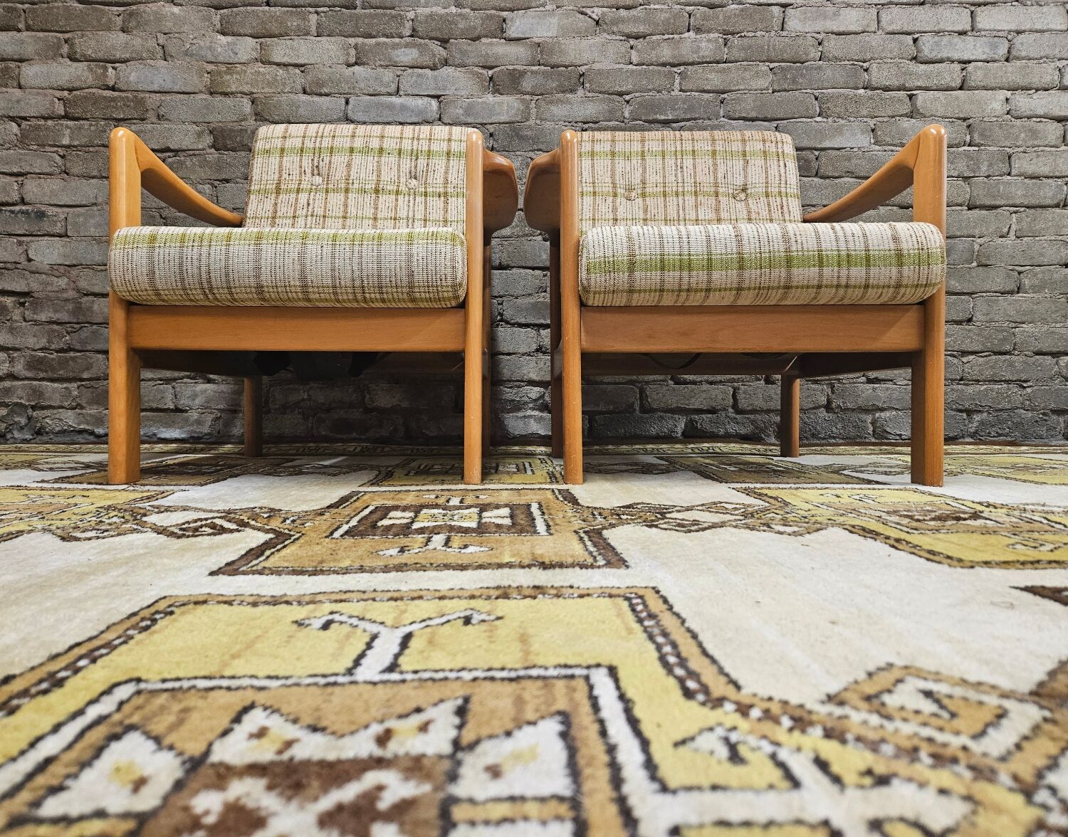 Pair of vintage scandinavian armchairs 1970 scottish fabric