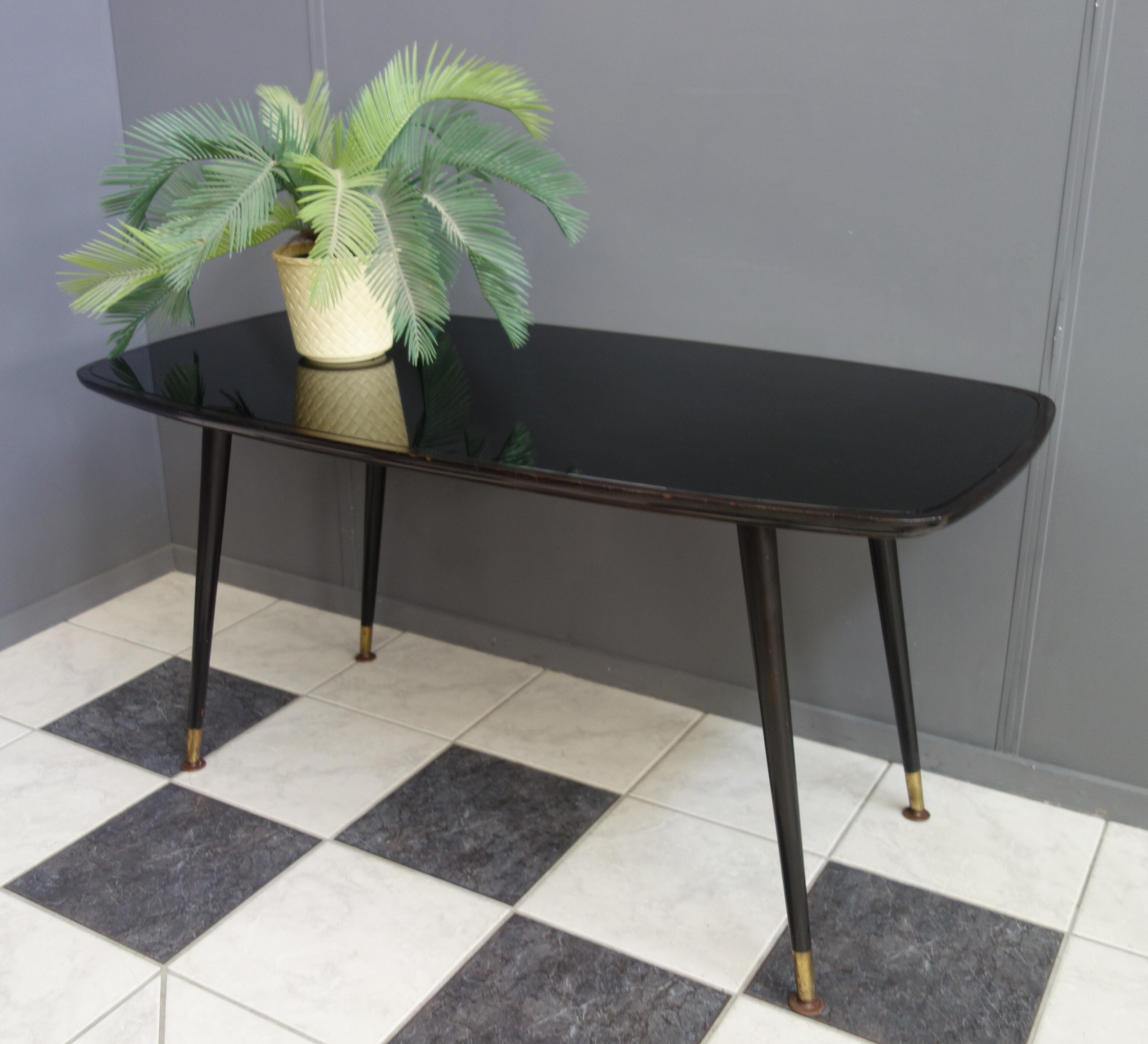 Black coffee table with Black glass plate 1960s