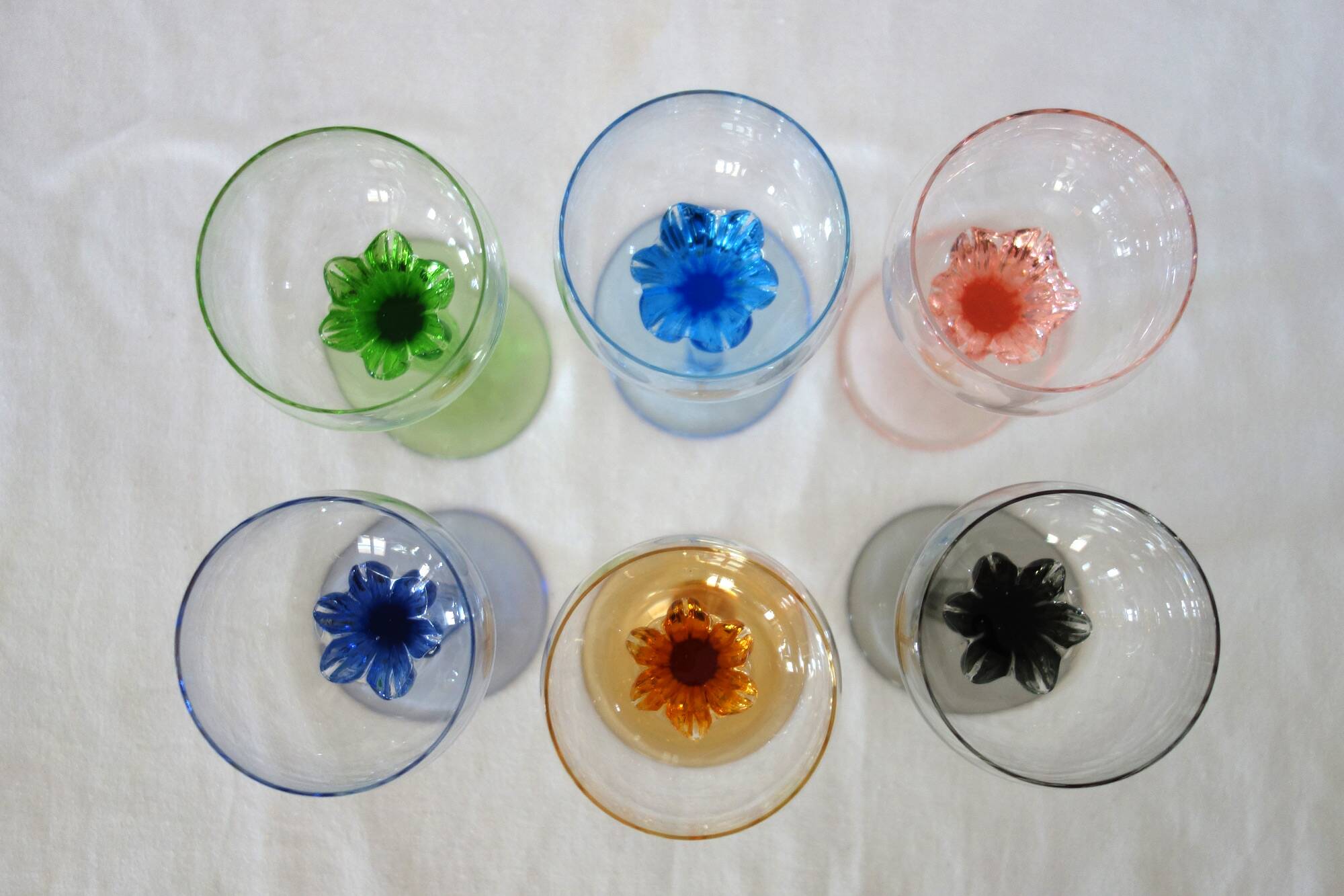 6 colorful vintage crystal wine glasses
