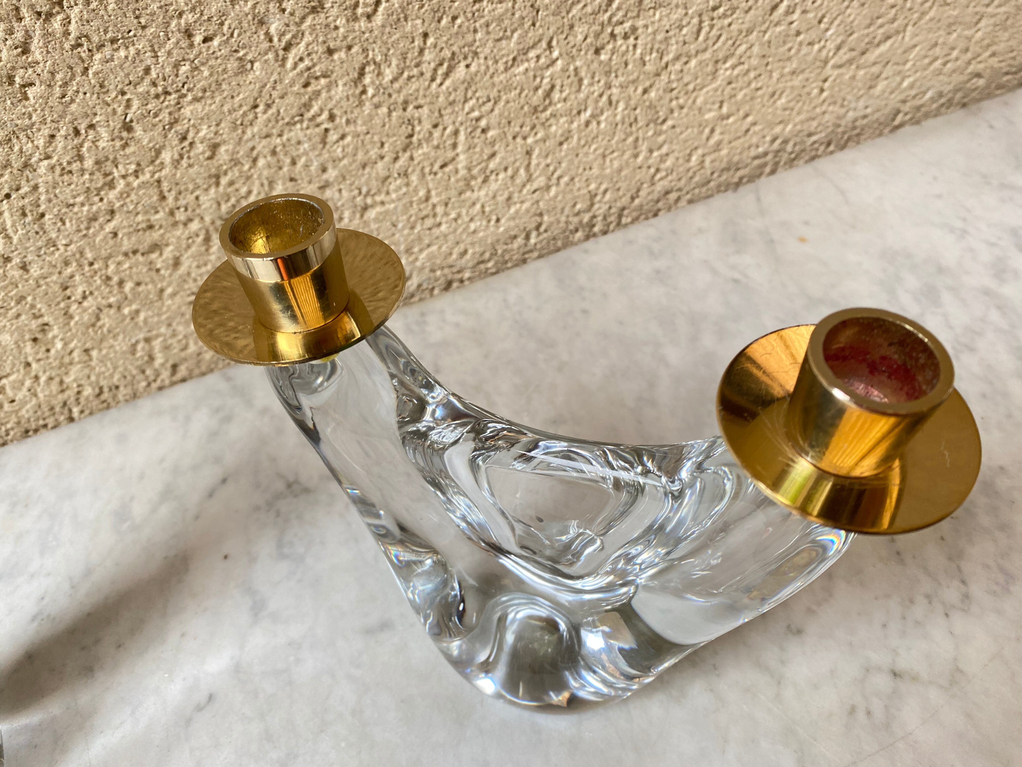 Pair of candlestick crystal Schneider France vintage 60s tbe