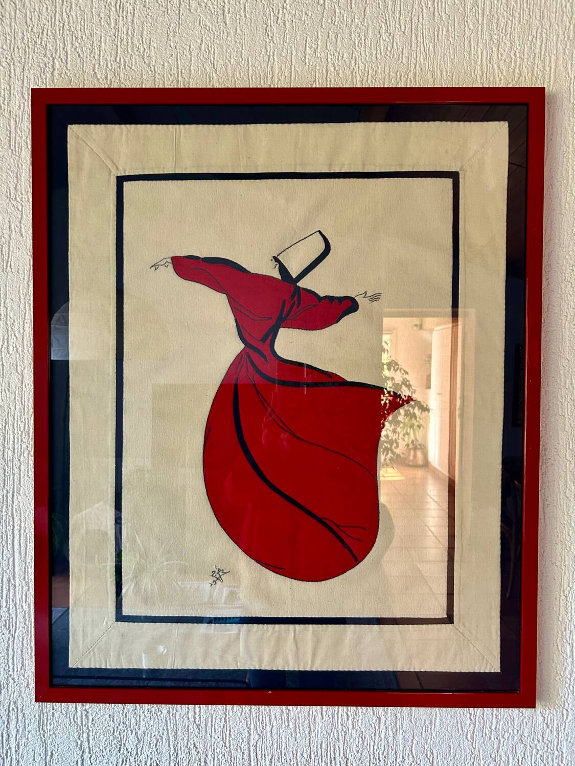 Contemporary Art Painting Signed 1992 Embroidered - Whirling Dervish - Framed