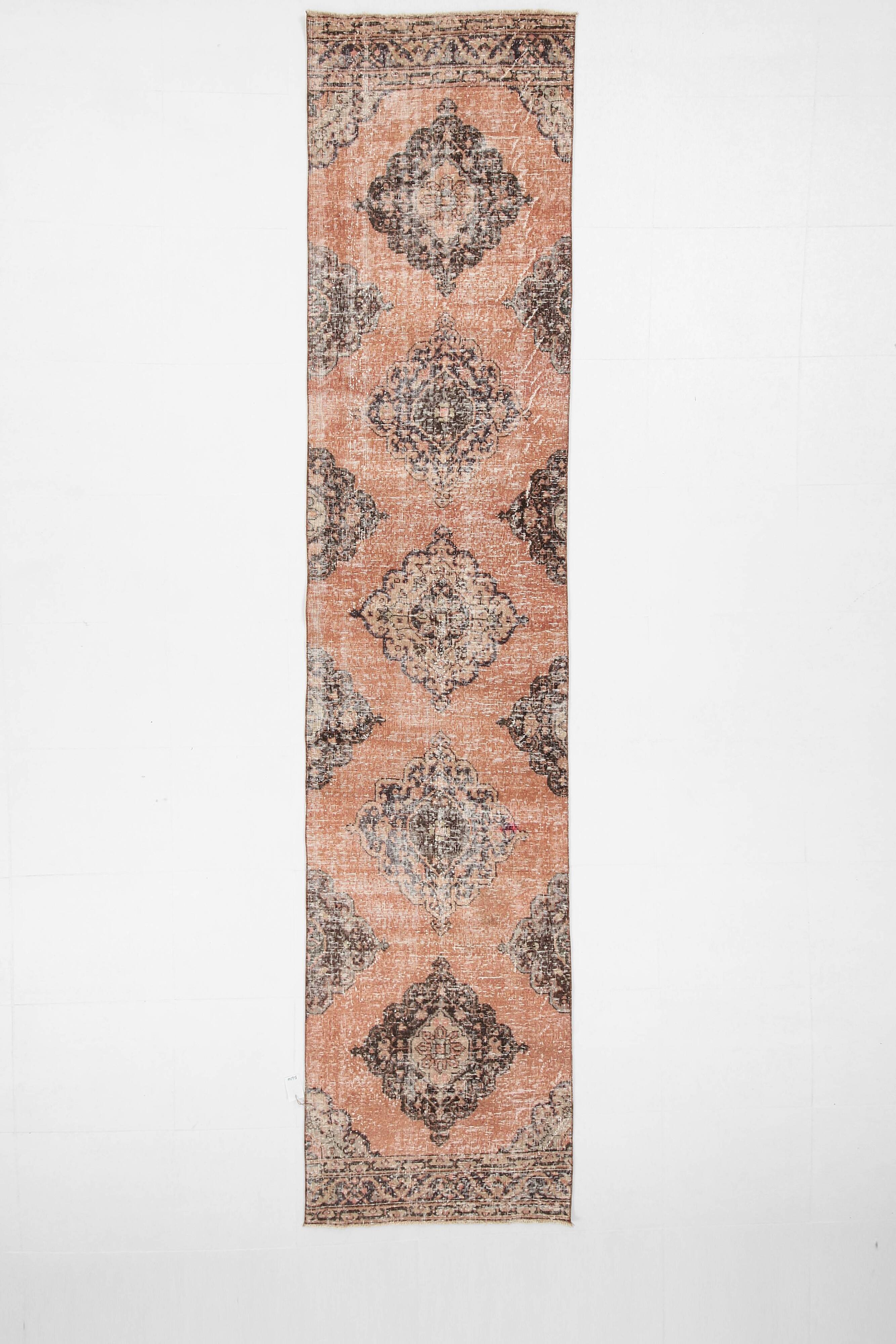 3x12 Brunt Red & Brown Vintage Runner Rug, 88x382Cm