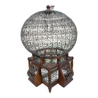Cage à oiseaux orientale vintage 1960