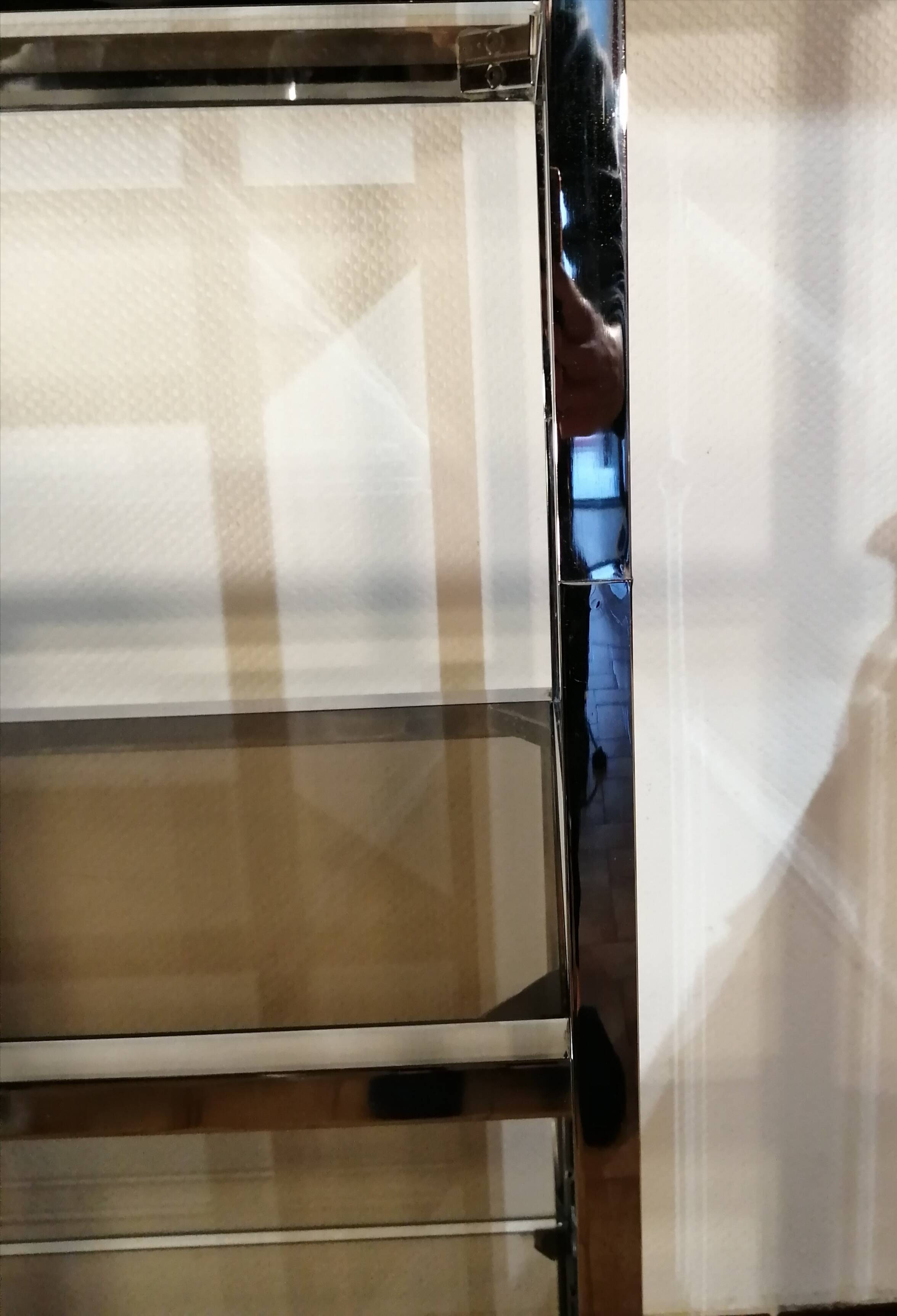 Designer shelf in chrome metal and smoked glass vintage 1970