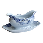 Saucière faïence anciennes Sarreguemines U&C modèle Mimosa bleu