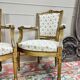 Pair of louis xvi style gilded wood armchairs, 19th century