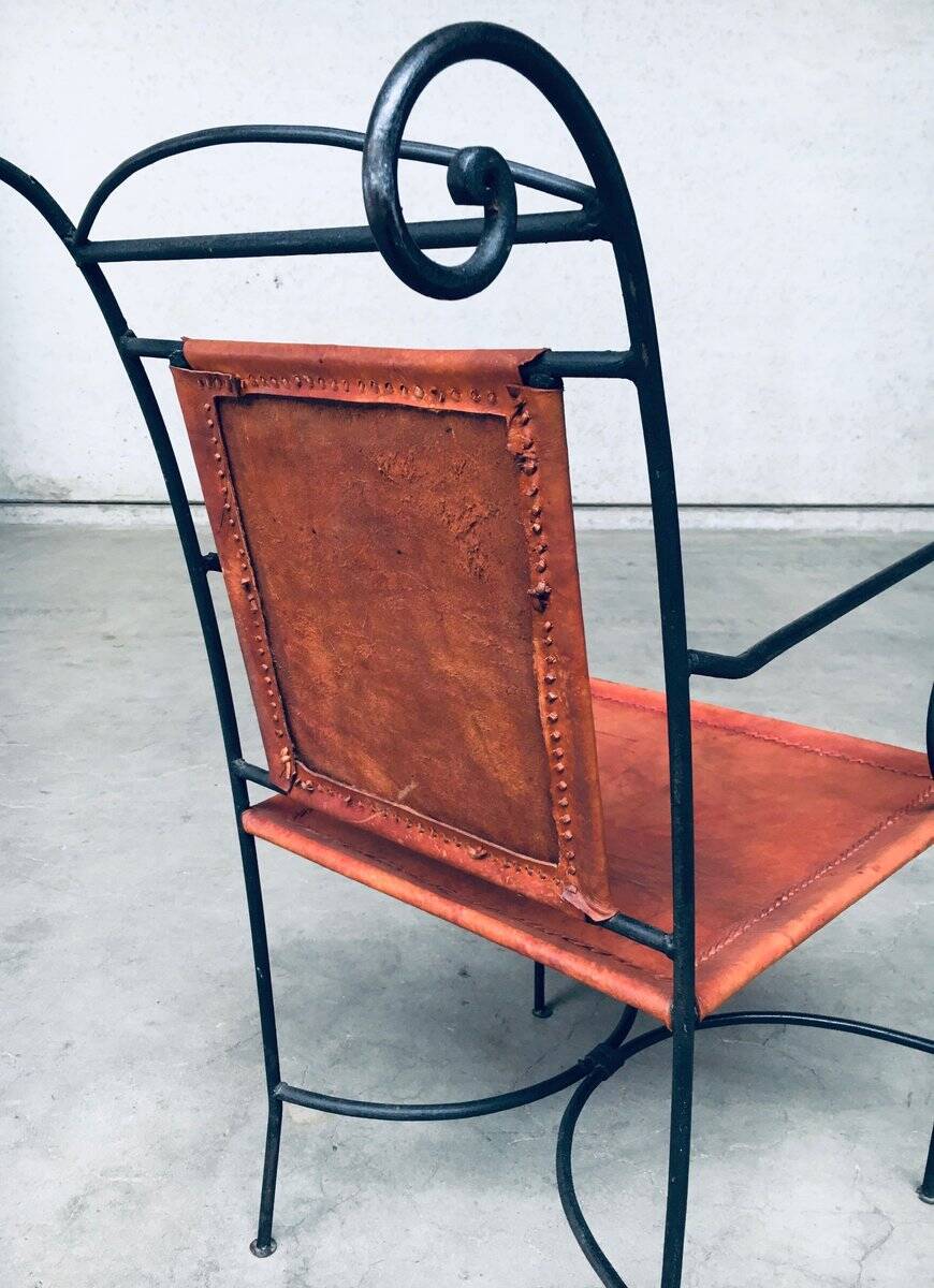 Wrought Iron and Leather Swirl Dining Chairs, Spain, 1960s, Set of 6