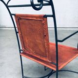 Wrought Iron and Leather Swirl Dining Chairs, Spain, 1960s, Set of 6