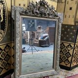 Napoleon iii pediment mirror in gilded stucco and green patina