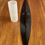 Pair of Scandinavian design candle holders in glass and metal.