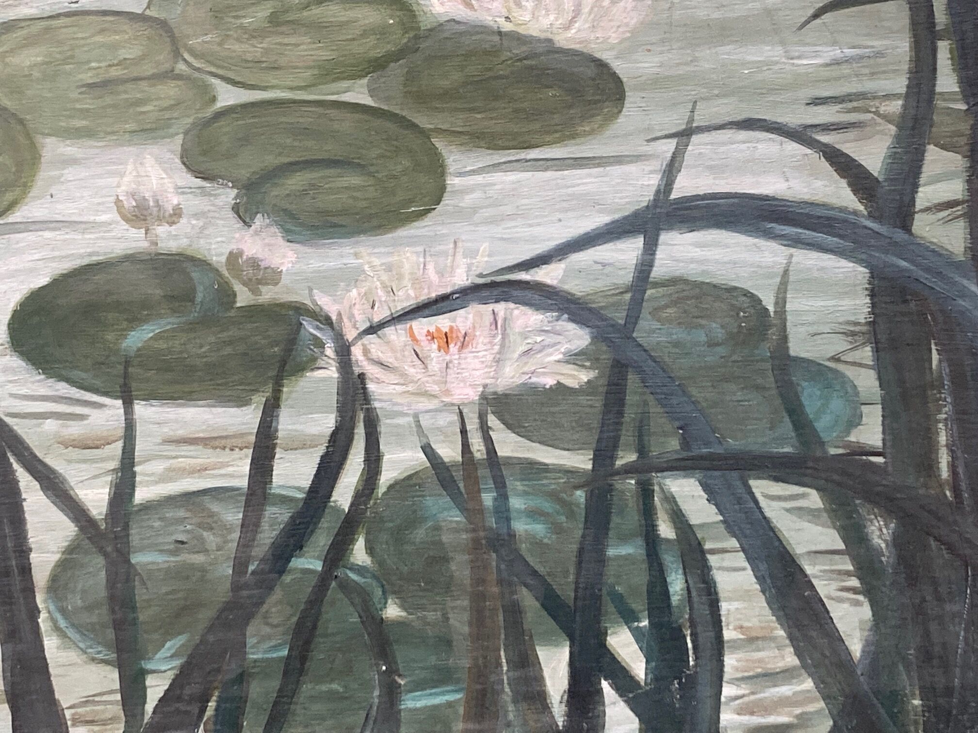 Painting on plywood "water lilies"