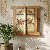 Mirror window Rajasthan in hand-painted bone decor with an ancient horseman from the early 20th century.