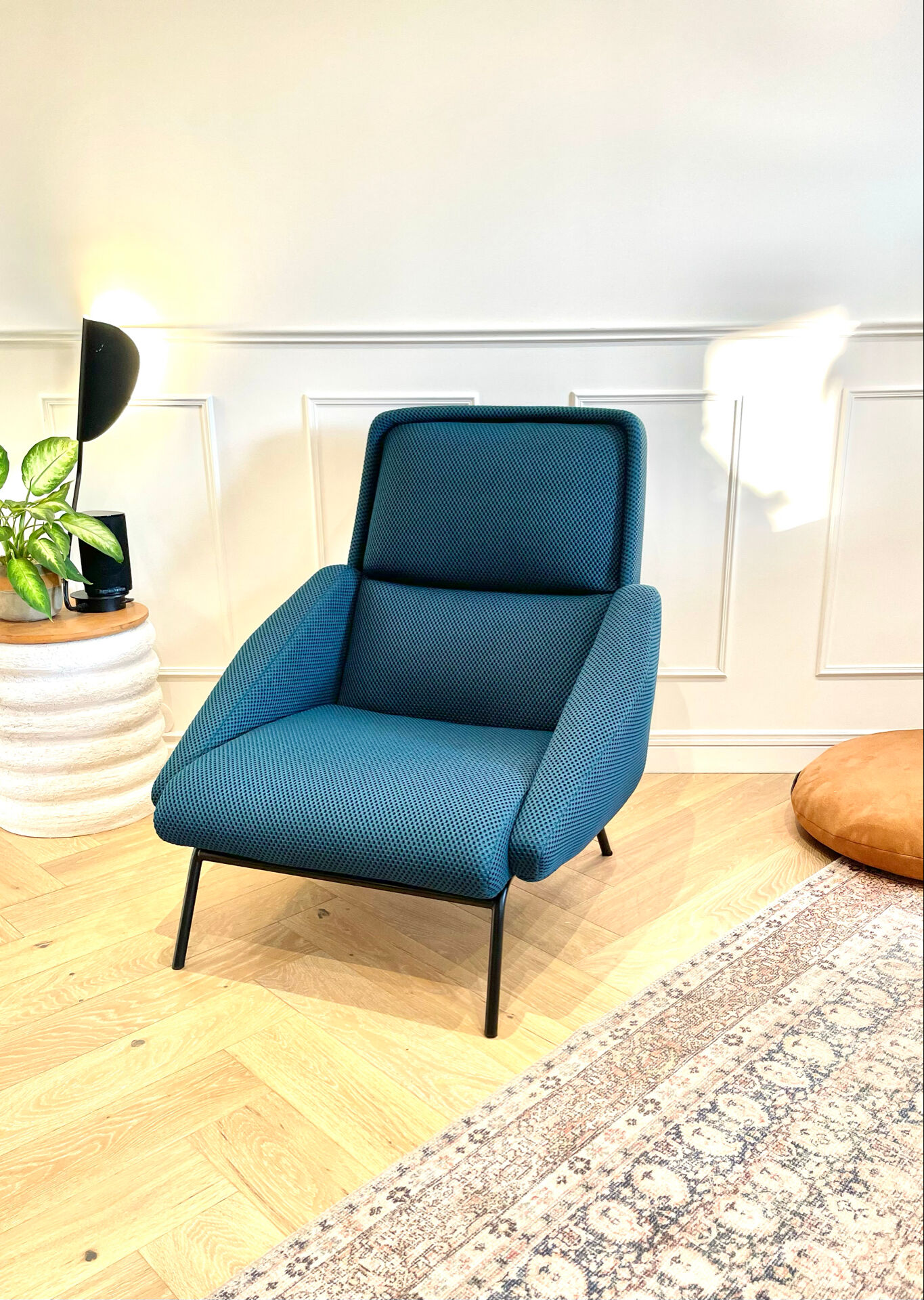 Fauteuil vintage Guermonprez, estampillé - maille 3D Bleu pétrole – De