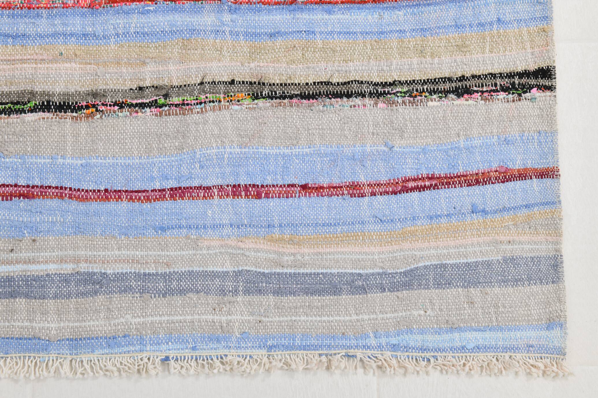 Tapis Kilim à rayures bleu clair 4x6, 117x177 cm