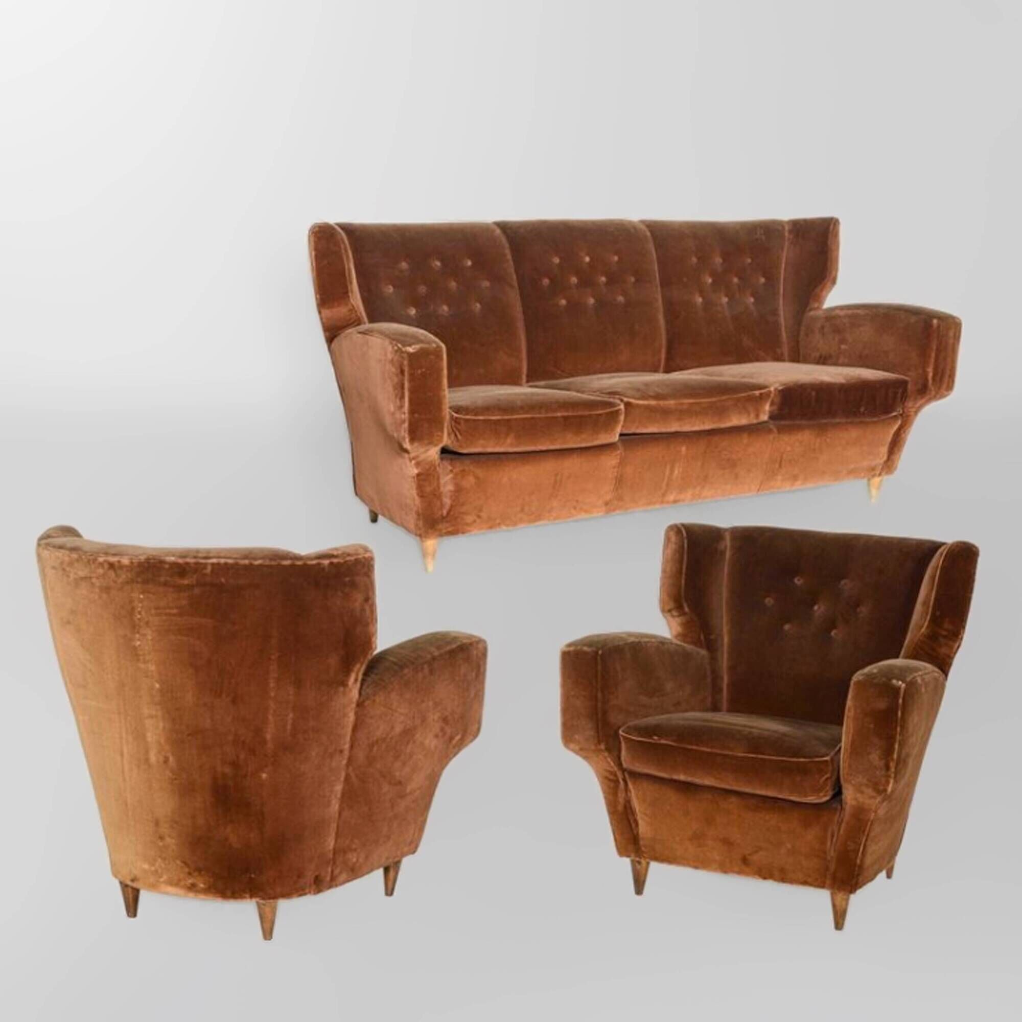 Melchiorre Bega Italian Mid-Century Velvet Armchairs, 1950s, Pair