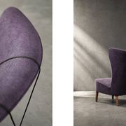 Vintage Mid-Century Scandinavian Modern Oak & Purple Fabric High Back Wing