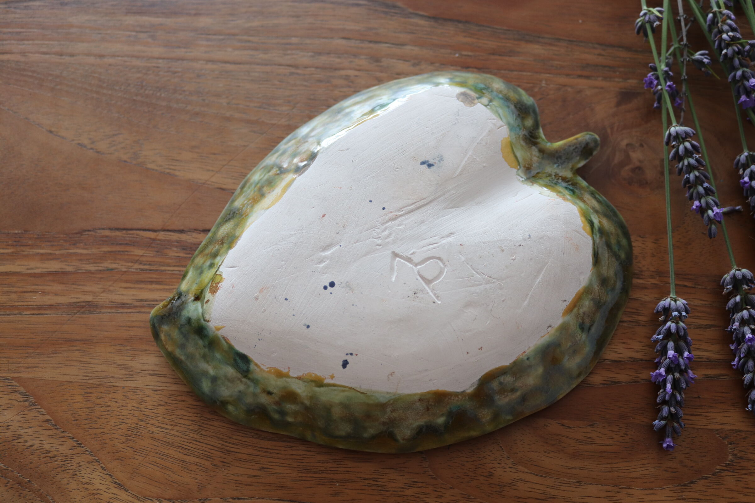 Trinket bowl green enamelled ceramic sheet