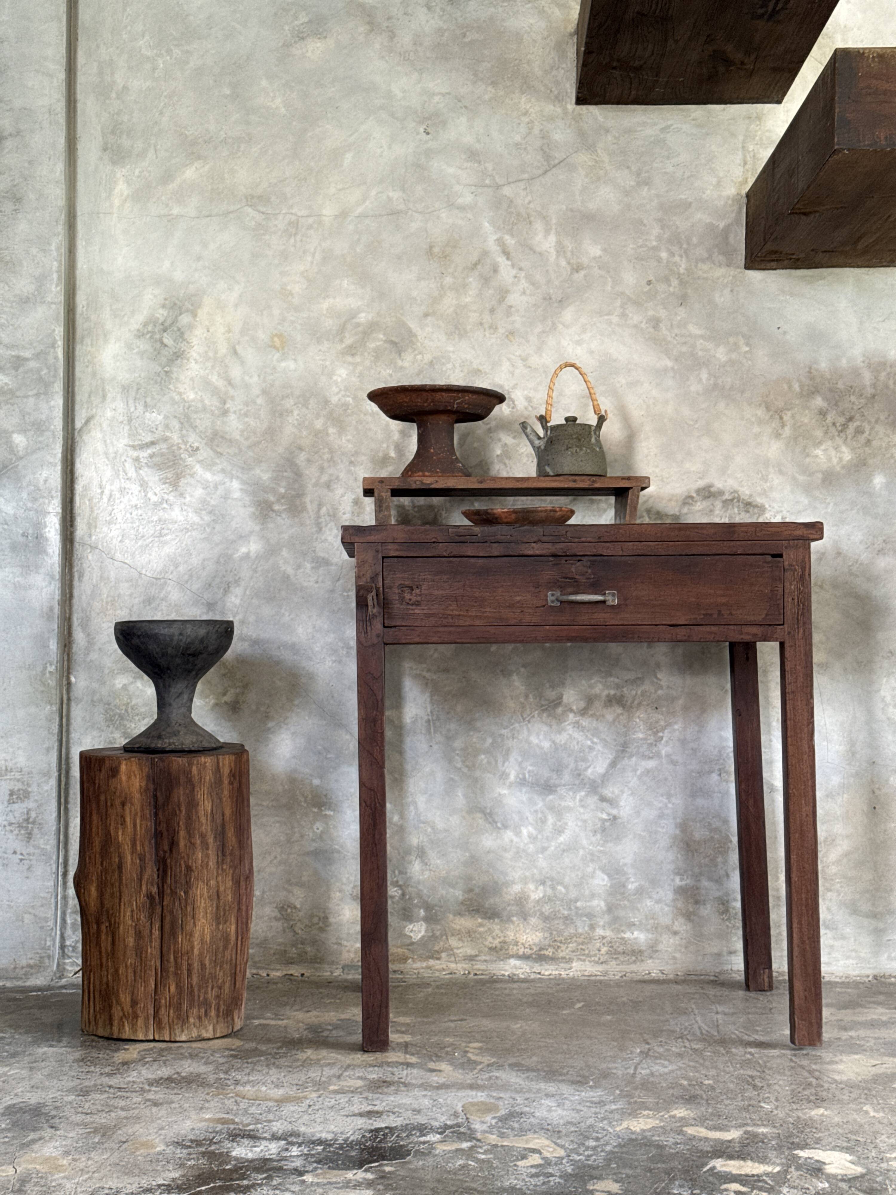 Antique Indonesian teak workbench with one drawer H82.5 L76x49.