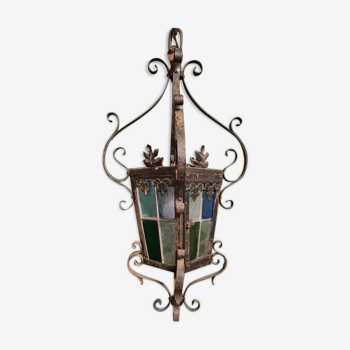 Old french stained glass hall lantern