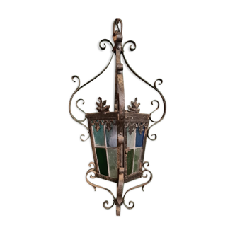 Old french stained glass hall lantern