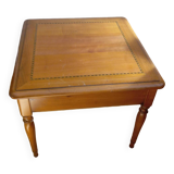 Table basse carrée merisier avec marqueterie, vers 1950