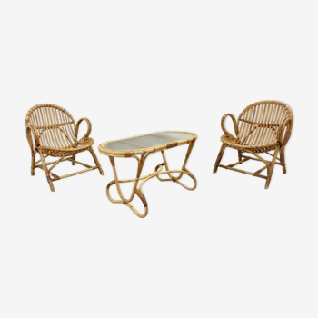 Vintage mid century rattan lounge set by Dirk Sliedregt for Rohe