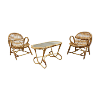 Vintage mid century rattan lounge set by Dirk Sliedregt for Rohe