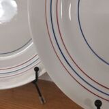 Set of 7 flat plates CERANORD St AMAND décor blue and red lines French Antique