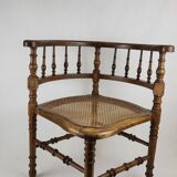 Chaise d'angle en bois et cannage
