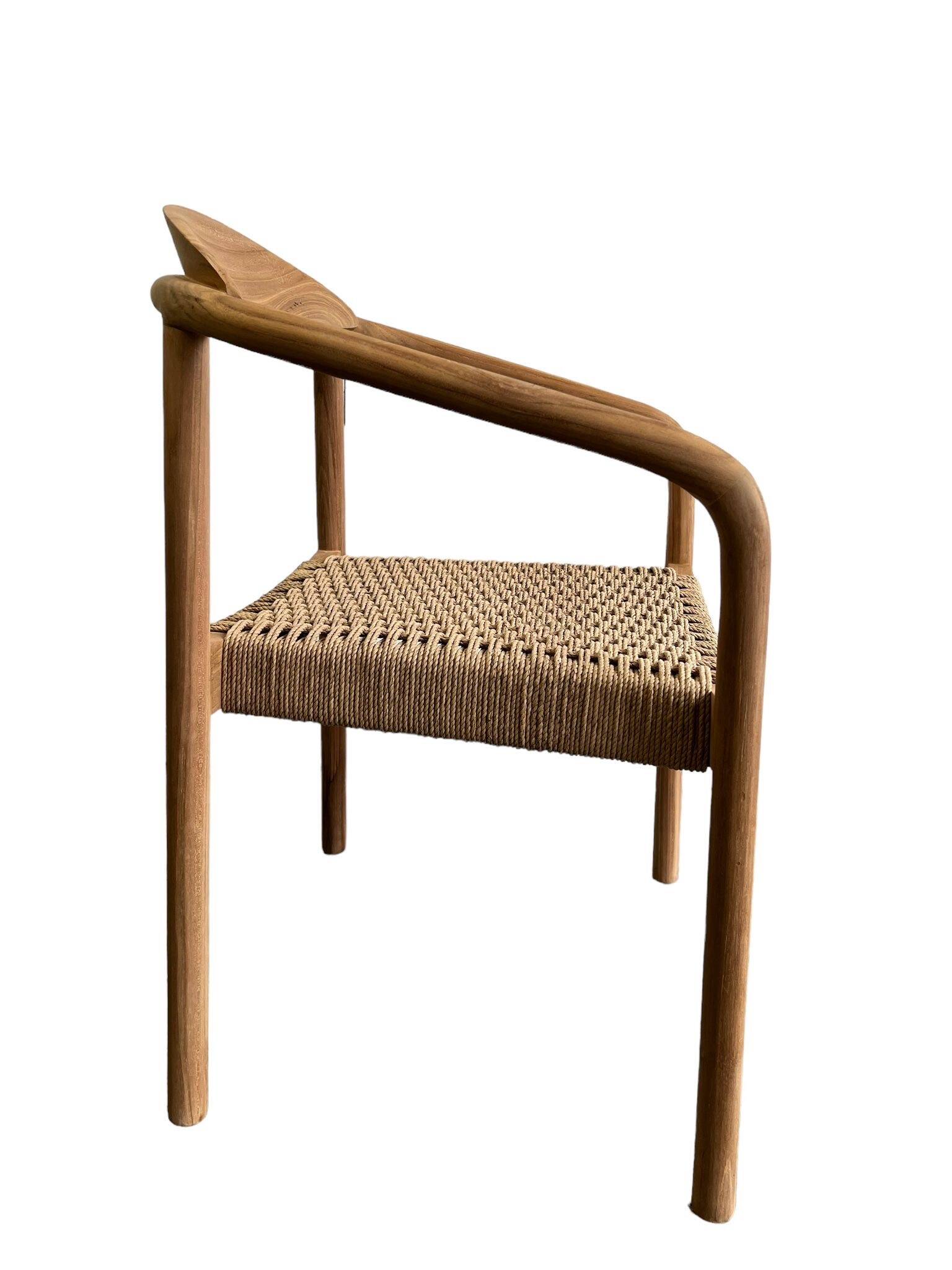 Solid wood chair with woven seat and armrests