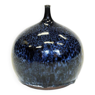 Vase en céramique émaillée bleue par Bror Börsum Suède des années 1960