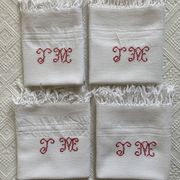 4 antique tea towels - honeycomb - monogrammed JM