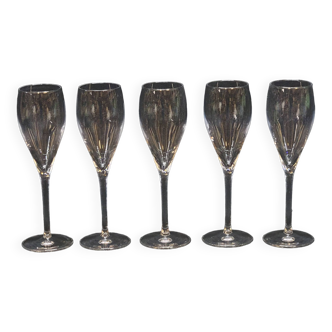 5 Flûtes À Champagne Guy Degrenne En Cristal