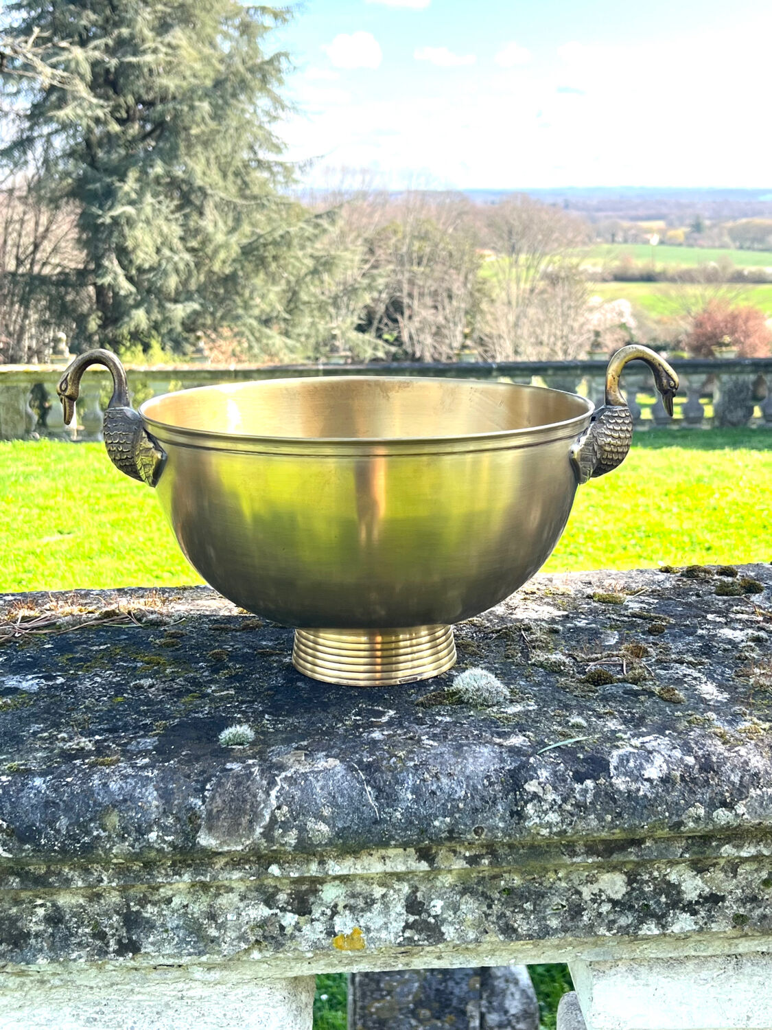 Swan Brass Champagne Cooler – Vintage Solid Sculptural Swan Handles