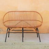 Vintage rattan bench feet metal