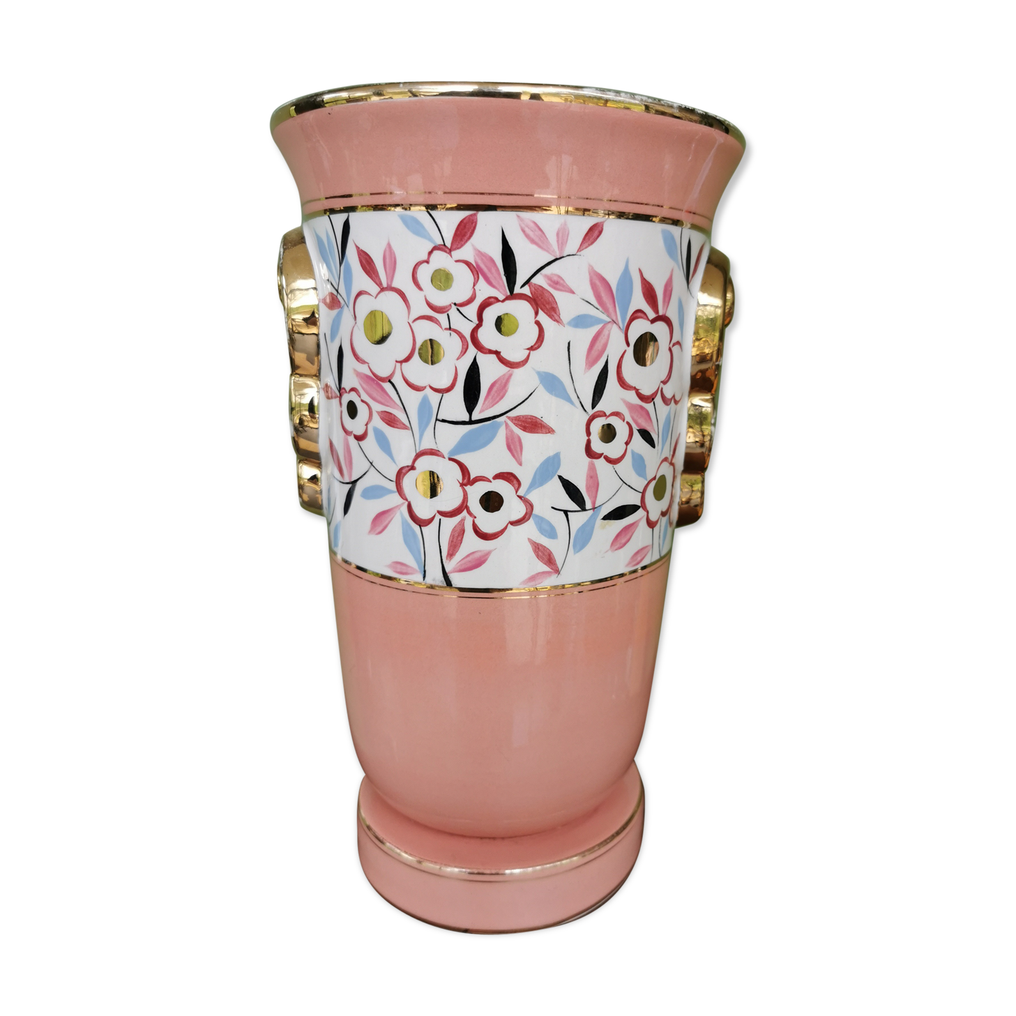 Vase Art déco céramique fleuri et doré