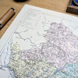 Saône-et-Loire, old map, printed in 1883.