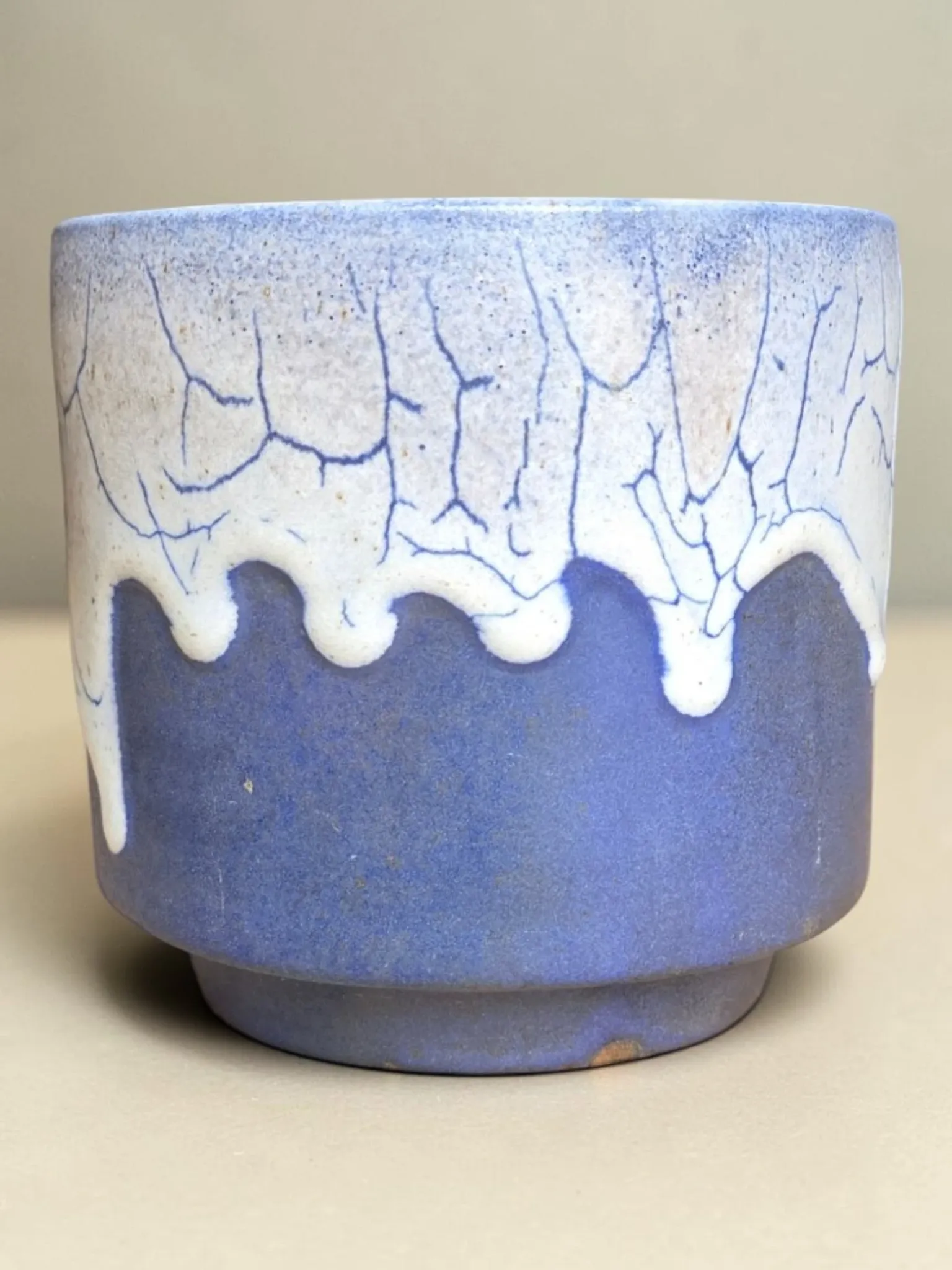 Pointed Léon stoneware cachepot / Puisaye - early 20th century